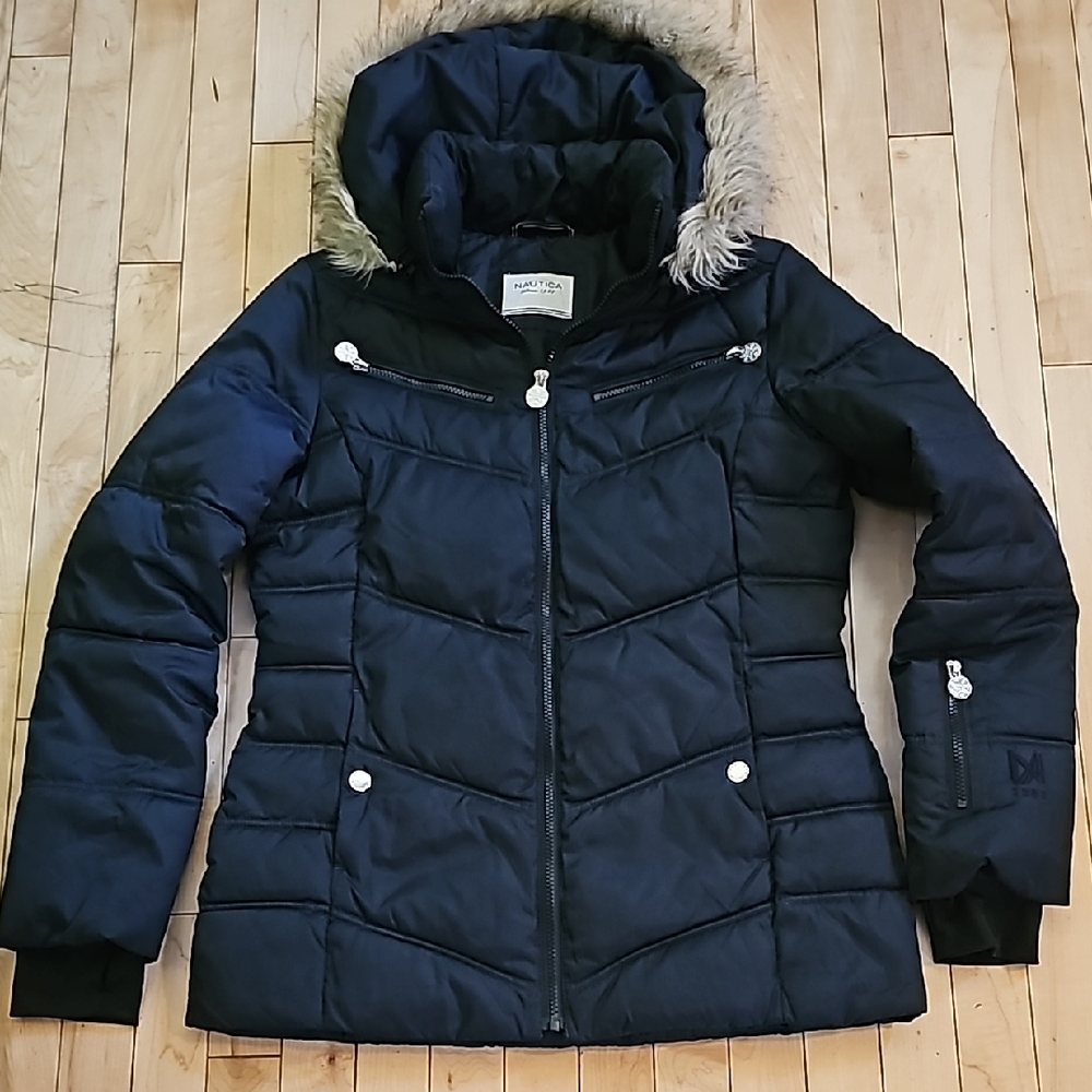 Nautica puffer coat with faux fur trim hood